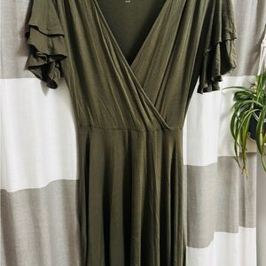 Elegant Olive Green Wrap Dress